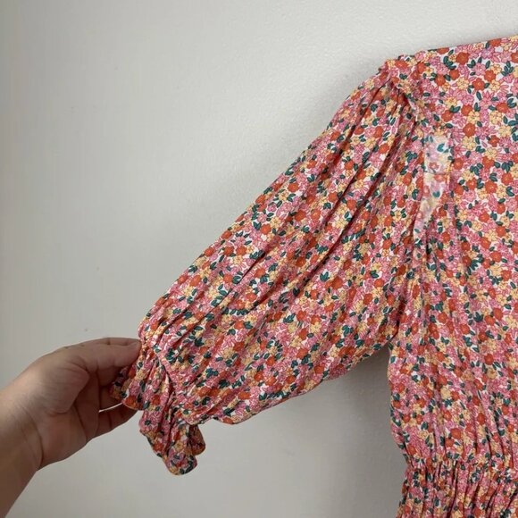 Faithfull The Brand Women's Pink Caleta Ruffle Floral Peplum Top Size XS/2 - Picture 4 of 4